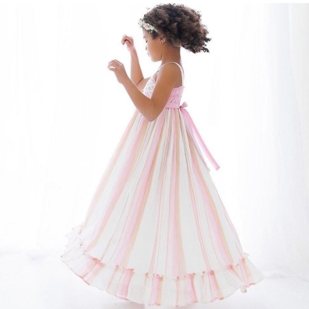 NWT Well Dressed Wolf Pink Lurex Stripes Maxi Dress Size 4T